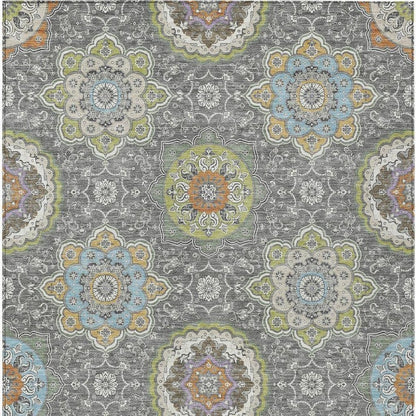 9' X 12' Gray And Brown Floral Medallion Washable Indoor Outdoor Area Rug HomeRoots