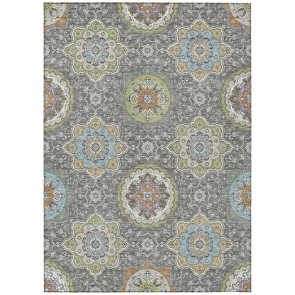 9' X 12' Gray And Brown Floral Medallion Washable Indoor Outdoor Area Rug HomeRoots