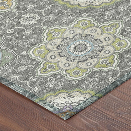9' X 12' Gray And Brown Floral Medallion Washable Indoor Outdoor Area Rug HomeRoots