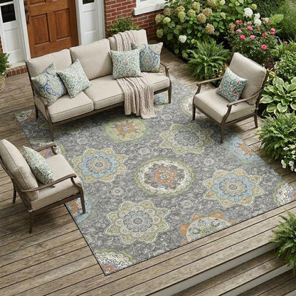 9' X 12' Gray And Brown Floral Medallion Washable Indoor Outdoor Area Rug HomeRoots