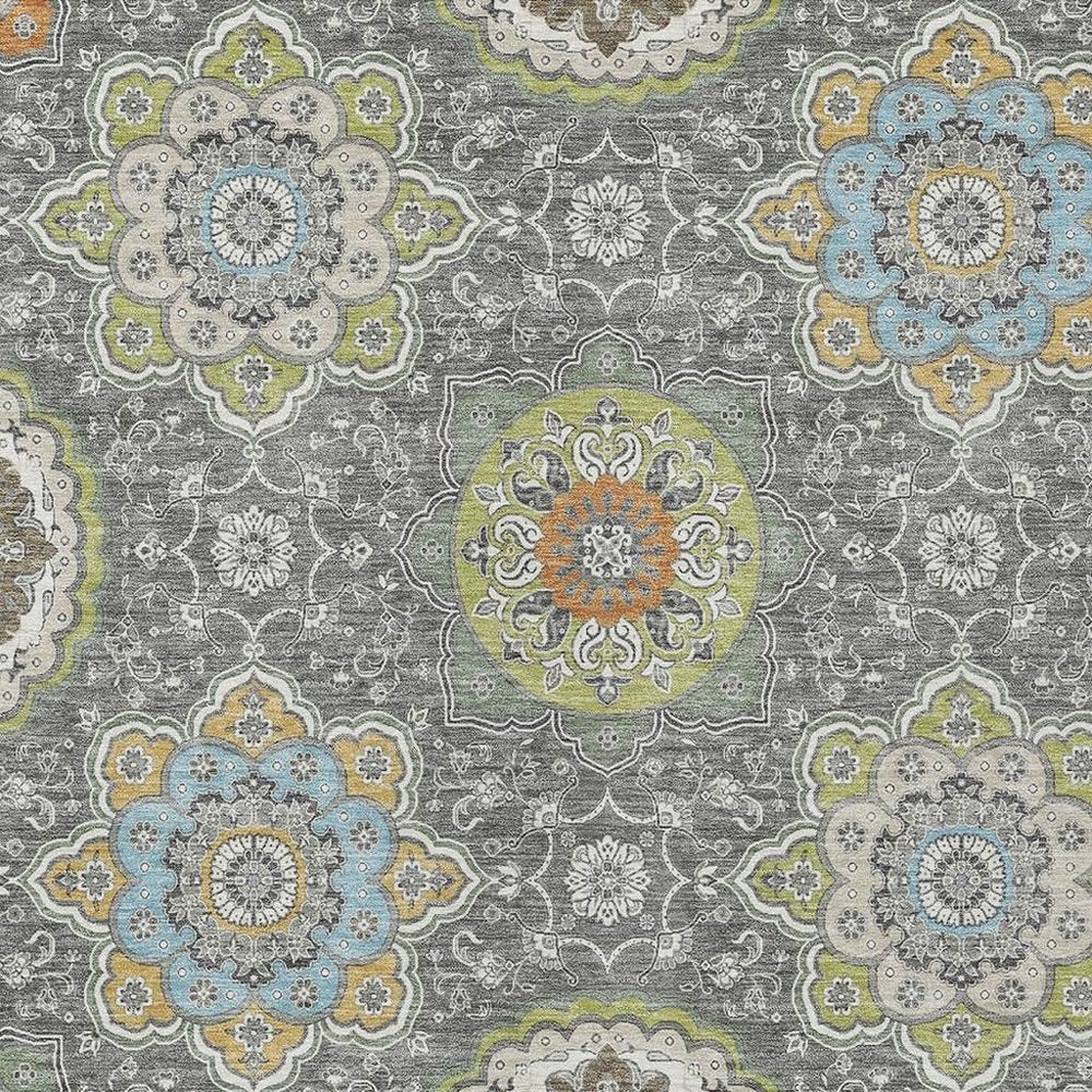 10' X 14' Gray And Brown Floral Medallion Washable Indoor Outdoor Area Rug HomeRoots