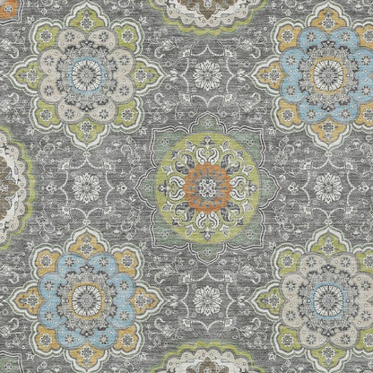 10' X 14' Gray And Brown Floral Medallion Washable Indoor Outdoor Area Rug HomeRoots
