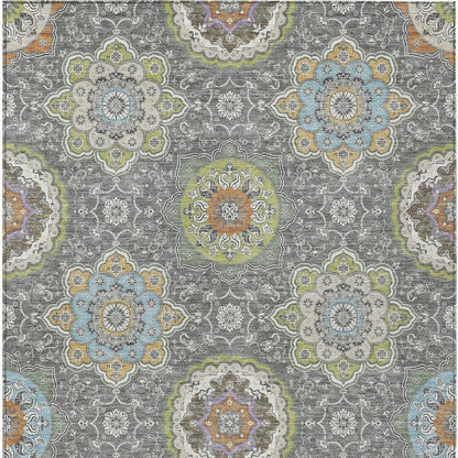 10' X 14' Gray And Brown Floral Medallion Washable Indoor Outdoor Area Rug HomeRoots