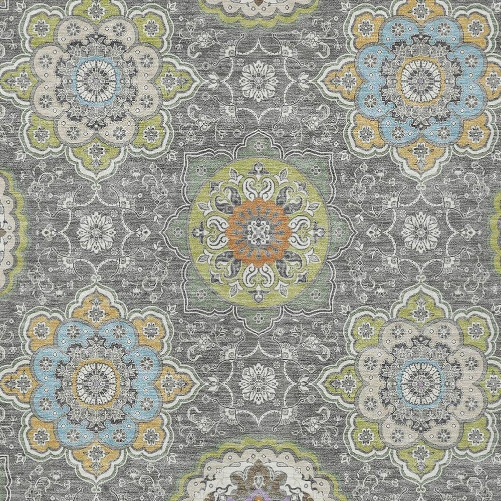 10' X 14' Gray And Brown Floral Medallion Washable Indoor Outdoor Area Rug HomeRoots