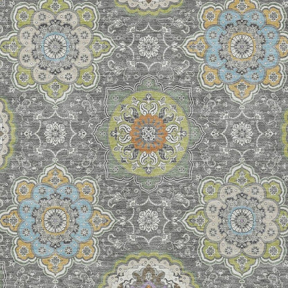 10' X 14' Gray And Brown Floral Medallion Washable Indoor Outdoor Area Rug HomeRoots