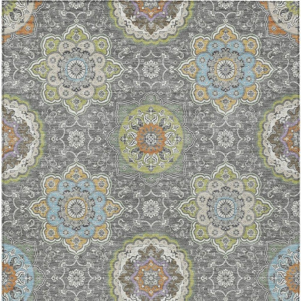 10' X 14' Gray And Brown Floral Medallion Washable Indoor Outdoor Area Rug HomeRoots