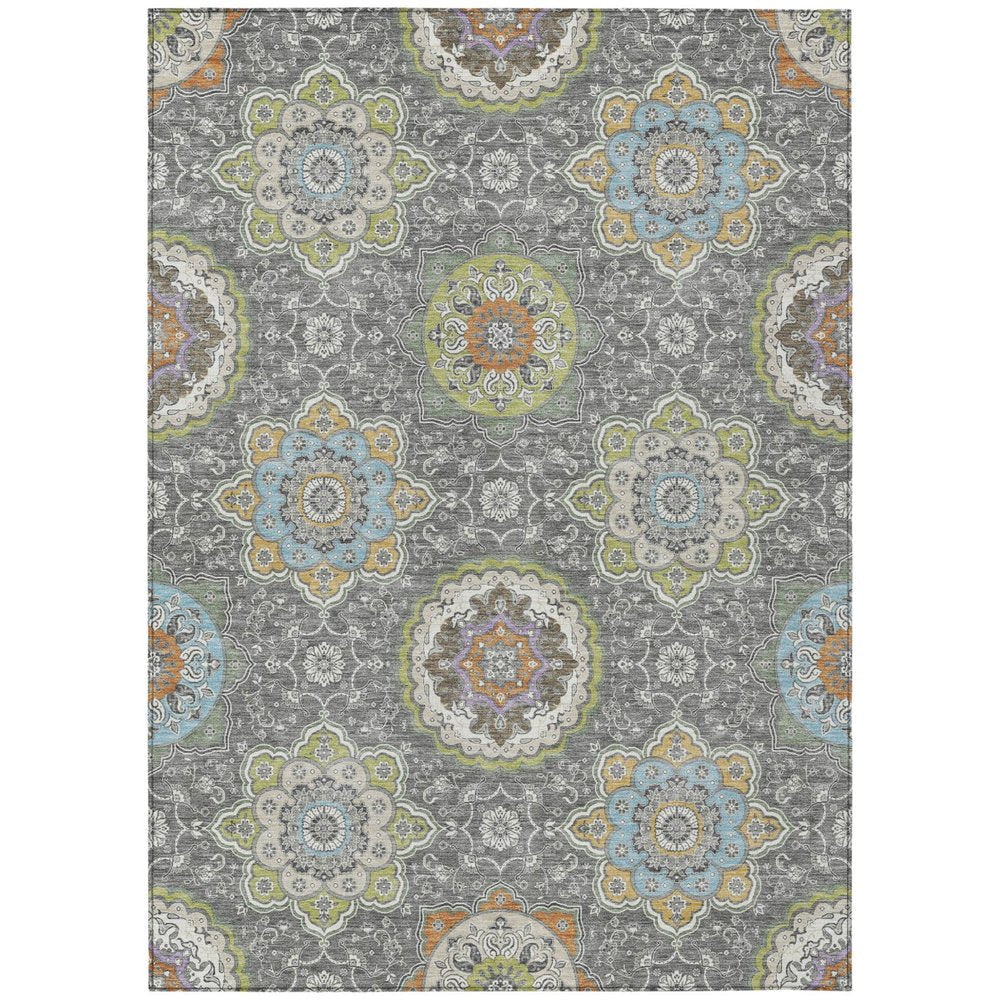 10' X 14' Gray And Brown Floral Medallion Washable Indoor Outdoor Area Rug HomeRoots
