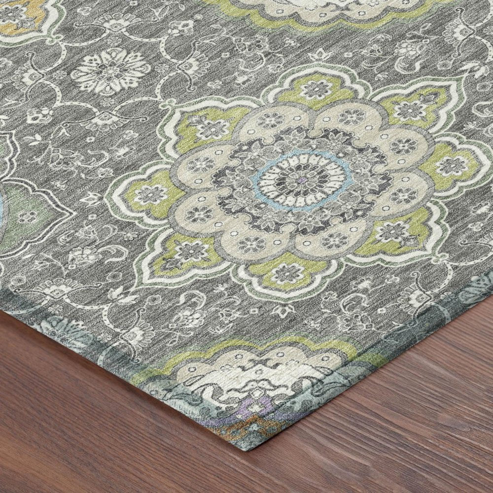10' X 14' Gray And Brown Floral Medallion Washable Indoor Outdoor Area Rug HomeRoots