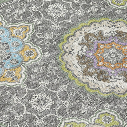 10' X 14' Gray And Brown Floral Medallion Washable Indoor Outdoor Area Rug HomeRoots