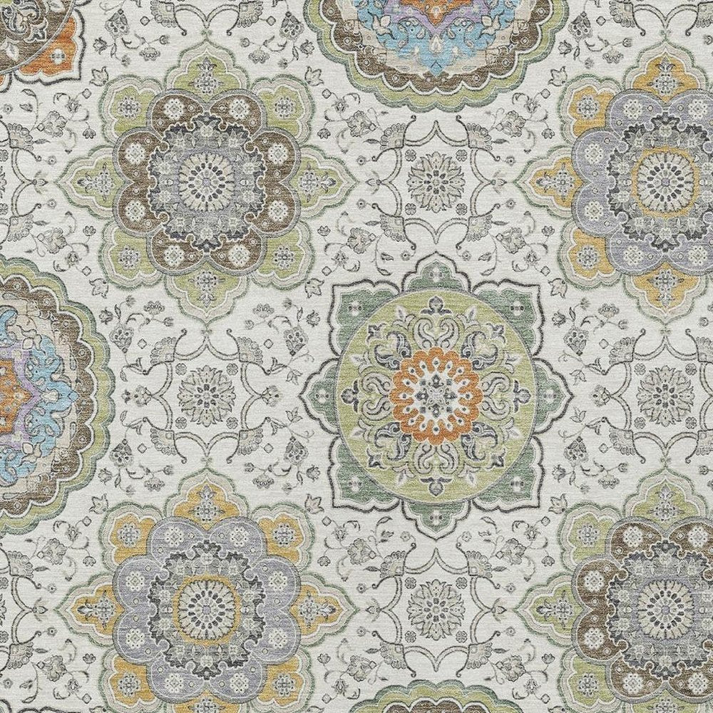 3' X 5' Ivory And Khaki Floral Medallion Washable Indoor Outdoor Area Rug HomeRoots