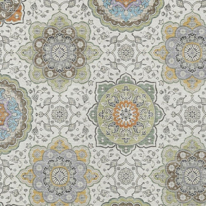 3' X 5' Ivory And Khaki Floral Medallion Washable Indoor Outdoor Area Rug HomeRoots