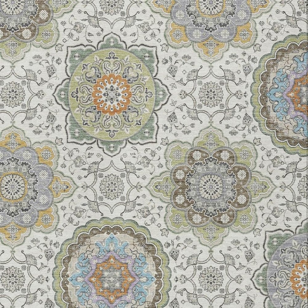 5' X 8' Ivory And Khaki Floral Medallion Washable Indoor Outdoor Area Rug HomeRoots
