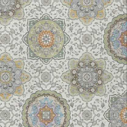 5' X 8' Ivory And Khaki Floral Medallion Washable Indoor Outdoor Area Rug HomeRoots