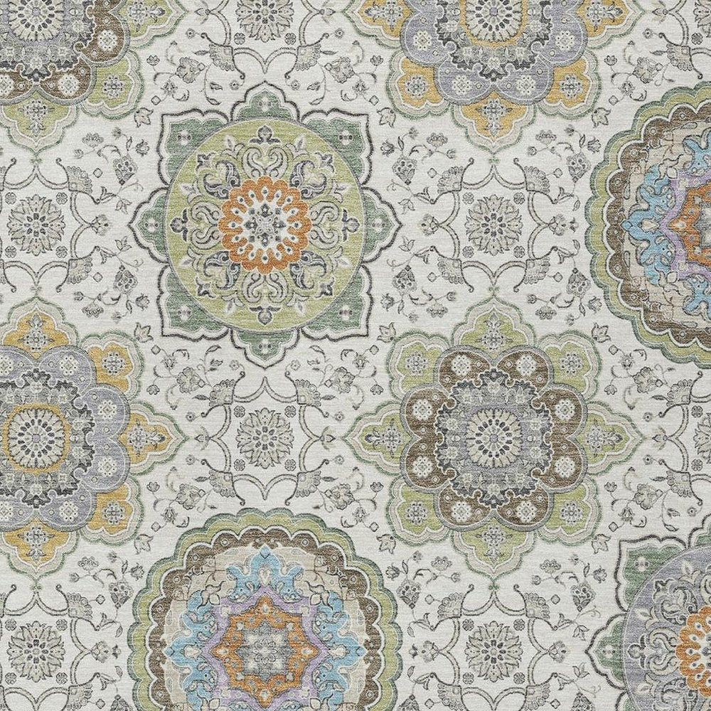 5' X 8' Ivory And Khaki Floral Medallion Washable Indoor Outdoor Area Rug HomeRoots