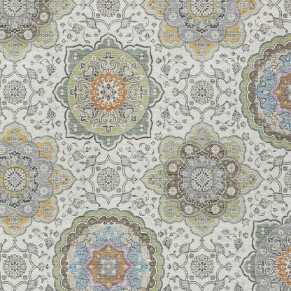 5' X 8' Ivory And Khaki Floral Medallion Washable Indoor Outdoor Area Rug HomeRoots