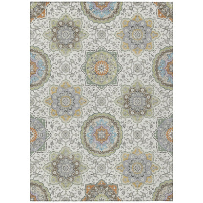 5' X 8' Ivory And Khaki Floral Medallion Washable Indoor Outdoor Area Rug HomeRoots