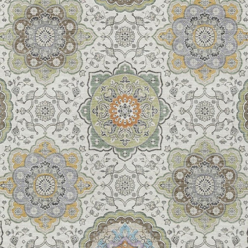 8' X 10' Ivory And Khaki Floral Medallion Washable Indoor Outdoor Area Rug HomeRoots