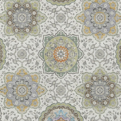 8' X 10' Ivory And Khaki Floral Medallion Washable Indoor Outdoor Area Rug HomeRoots