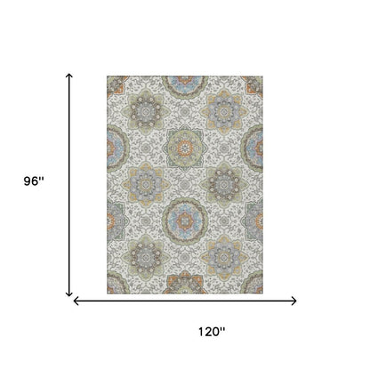8' X 10' Ivory And Khaki Floral Medallion Washable Indoor Outdoor Area Rug HomeRoots