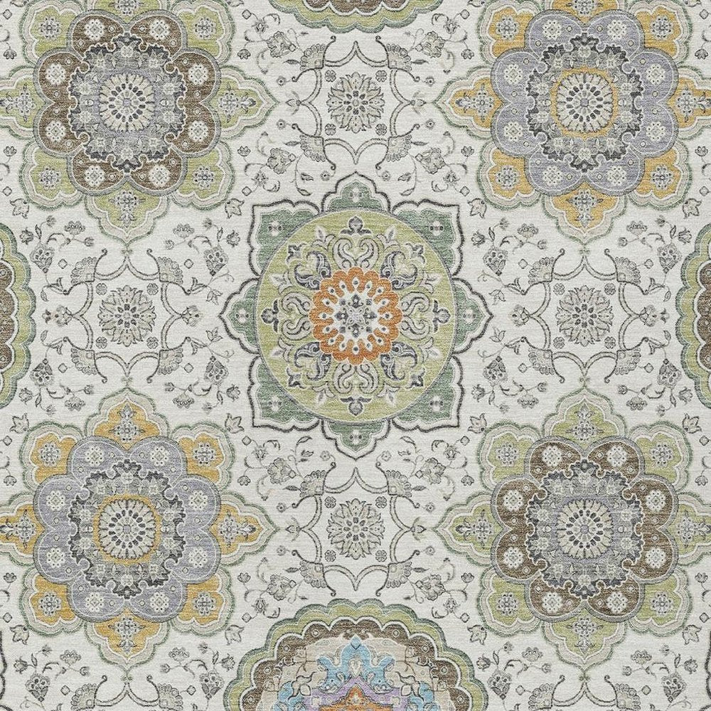 8' X 10' Ivory And Khaki Floral Medallion Washable Indoor Outdoor Area Rug HomeRoots