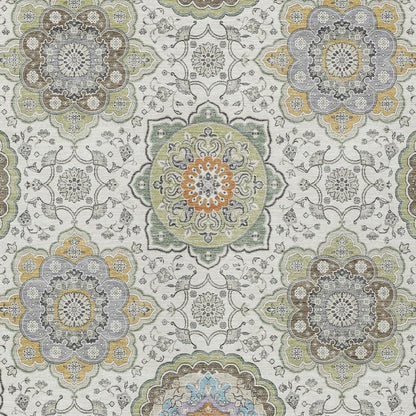 8' X 10' Ivory And Khaki Floral Medallion Washable Indoor Outdoor Area Rug HomeRoots