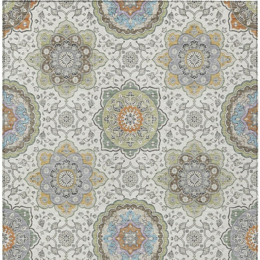 8' X 10' Ivory And Khaki Floral Medallion Washable Indoor Outdoor Area Rug HomeRoots