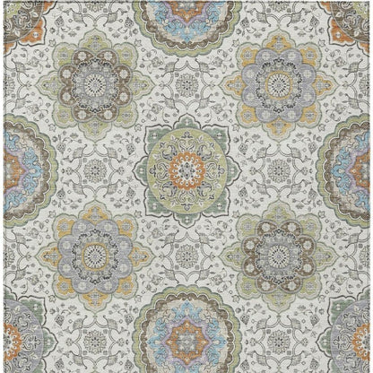 8' X 10' Ivory And Khaki Floral Medallion Washable Indoor Outdoor Area Rug HomeRoots