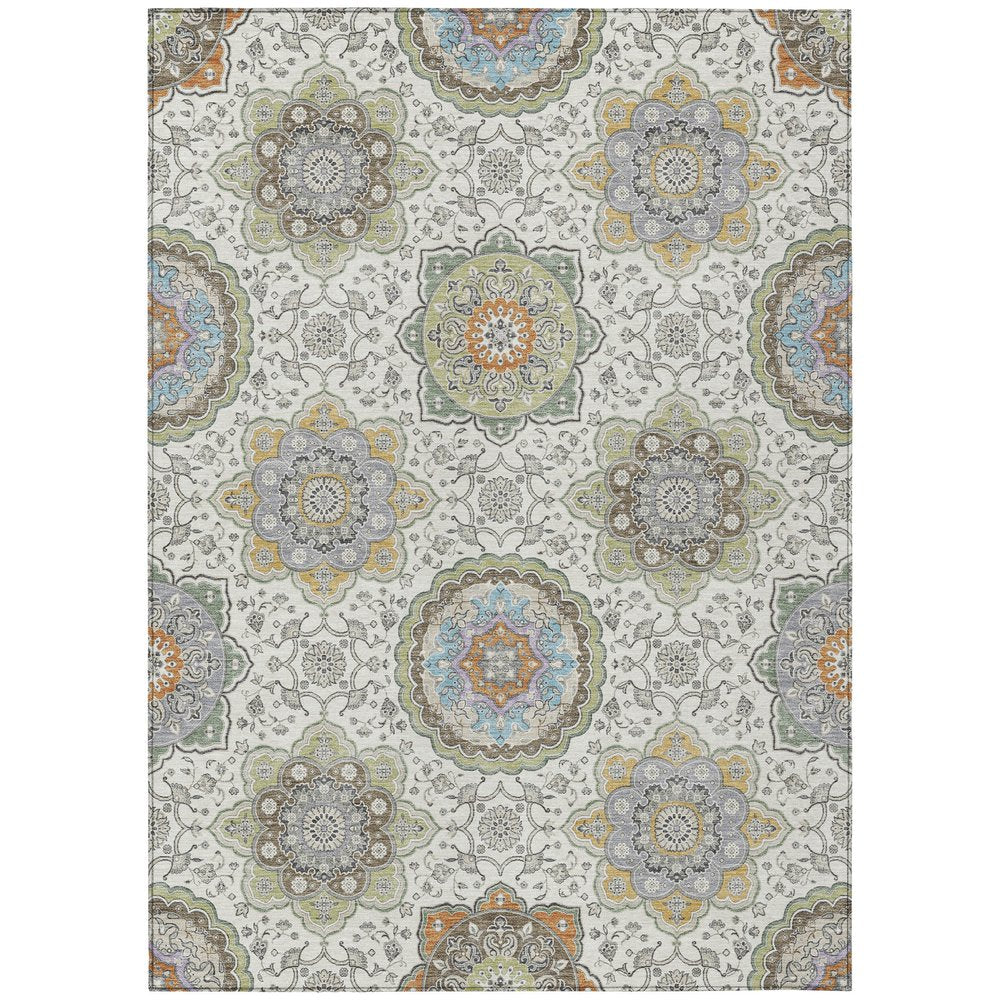 8' X 10' Ivory And Khaki Floral Medallion Washable Indoor Outdoor Area Rug HomeRoots