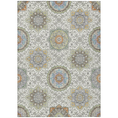 8' X 10' Ivory And Khaki Floral Medallion Washable Indoor Outdoor Area Rug HomeRoots