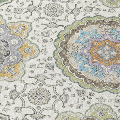 8' X 10' Ivory And Khaki Floral Medallion Washable Indoor Outdoor Area Rug HomeRoots