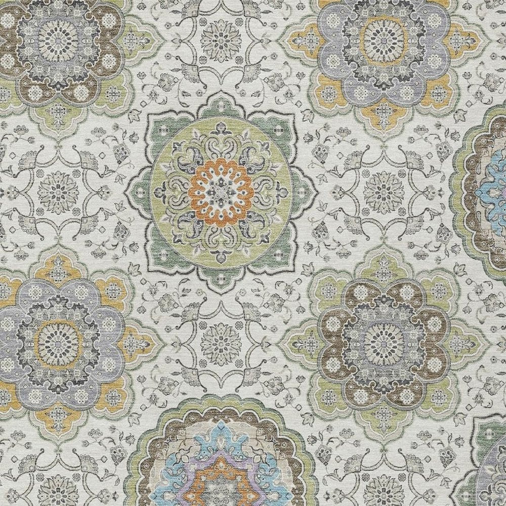 10' X 14' Ivory And Khaki Floral Medallion Washable Indoor Outdoor Area Rug HomeRoots
