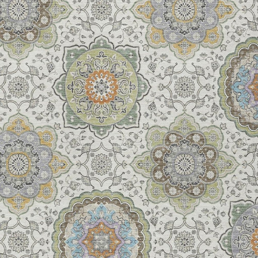 10' X 14' Ivory And Khaki Floral Medallion Washable Indoor Outdoor Area Rug HomeRoots