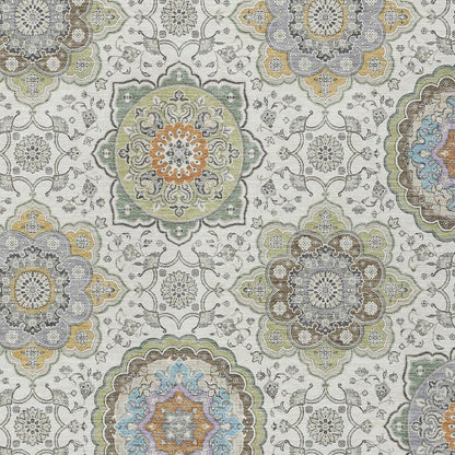 10' X 14' Ivory And Khaki Floral Medallion Washable Indoor Outdoor Area Rug HomeRoots