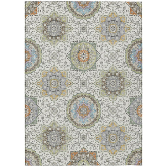 10' X 14' Ivory And Khaki Floral Medallion Washable Indoor Outdoor Area Rug HomeRoots