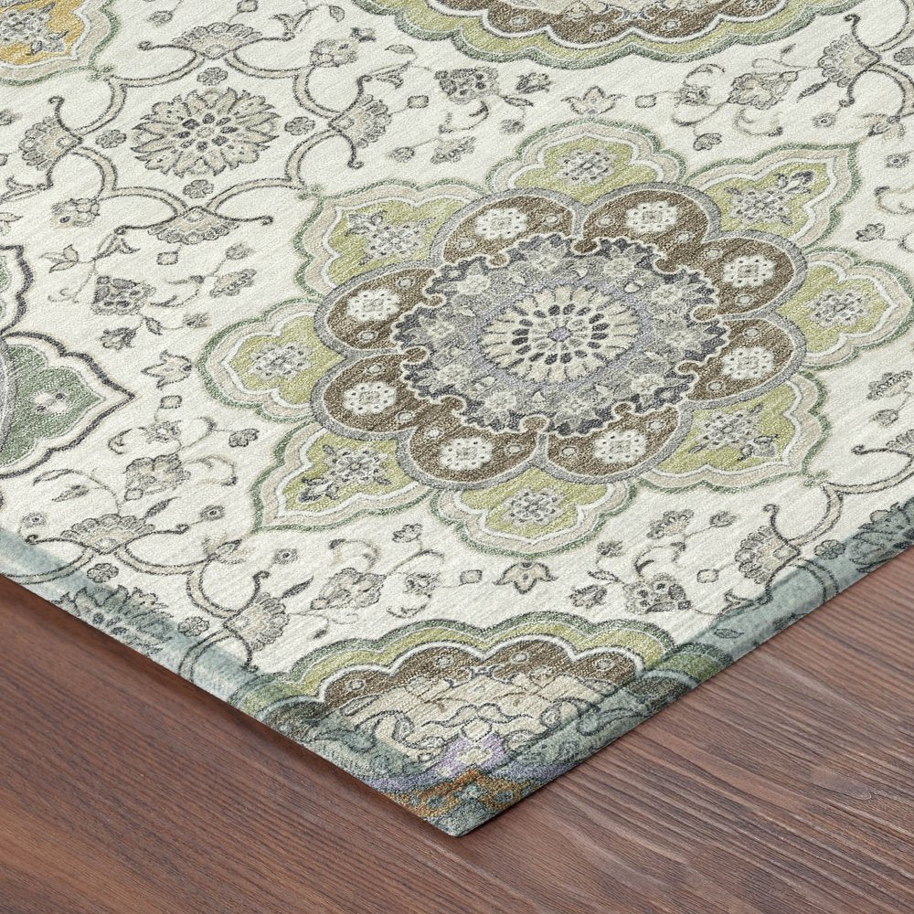 10' X 14' Ivory And Khaki Floral Medallion Washable Indoor Outdoor Area Rug HomeRoots