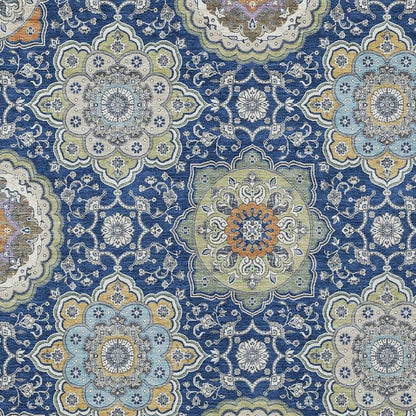 3' X 5' Navy Blue And Taupe Floral Medallion Washable Indoor Outdoor Area Rug HomeRoots