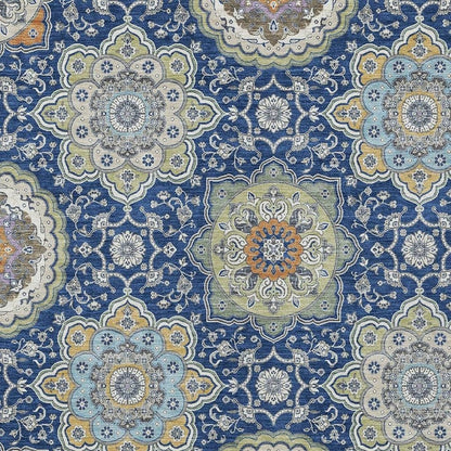 3' X 5' Navy Blue And Taupe Floral Medallion Washable Indoor Outdoor Area Rug HomeRoots