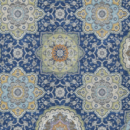 3' X 5' Navy Blue And Taupe Floral Medallion Washable Indoor Outdoor Area Rug HomeRoots