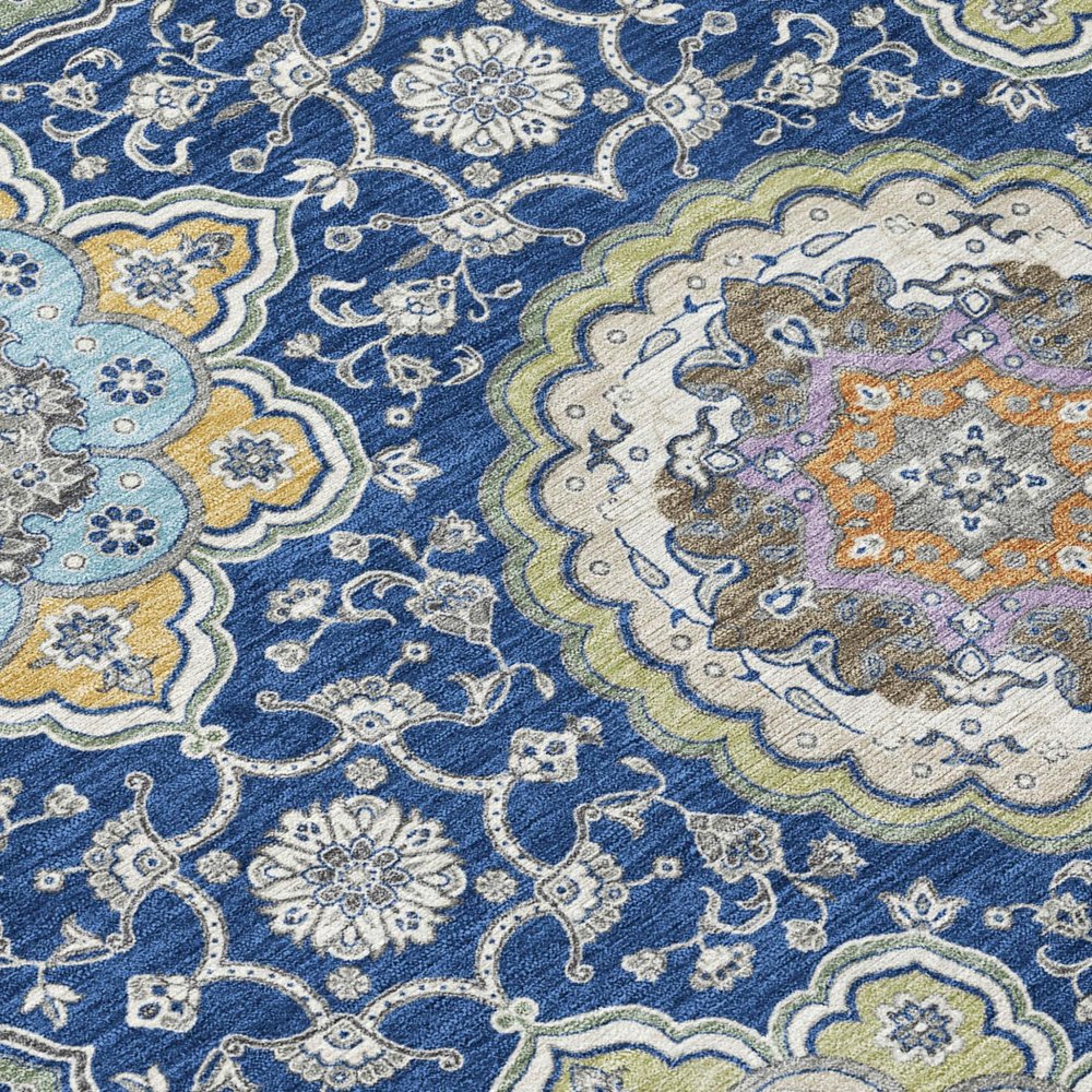 3' X 5' Navy Blue And Taupe Floral Medallion Washable Indoor Outdoor Area Rug HomeRoots
