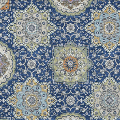 5' X 8' Navy Blue And Taupe Floral Medallion Washable Indoor Outdoor Area Rug HomeRoots