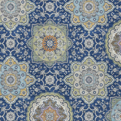 8' X 10' Navy Blue And Taupe Floral Medallion Washable Indoor Outdoor Area Rug HomeRoots