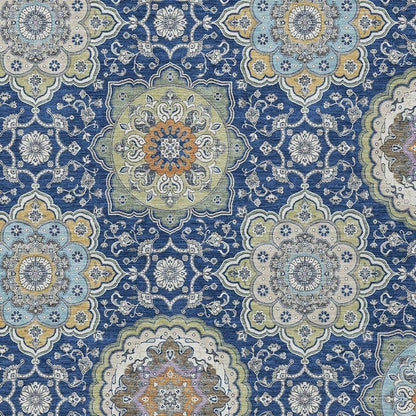 10' X 14' Navy Blue And Taupe Floral Medallion Washable Indoor Outdoor Area Rug HomeRoots