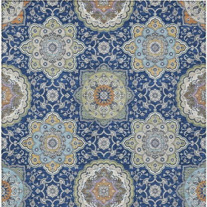 10' X 14' Navy Blue And Taupe Floral Medallion Washable Indoor Outdoor Area Rug HomeRoots