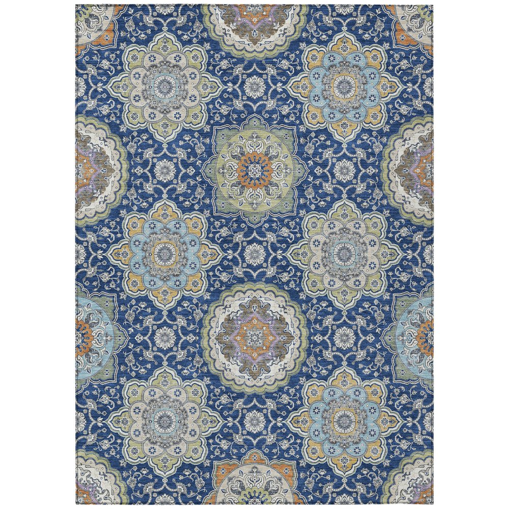10' X 14' Navy Blue And Taupe Floral Medallion Washable Indoor Outdoor Area Rug HomeRoots