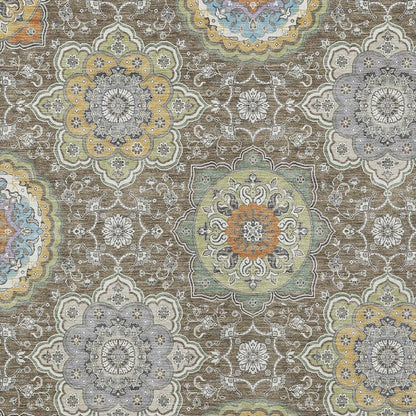 3' X 5' Taupe And Ivory Floral Medallion Washable Indoor Outdoor Area Rug HomeRoots