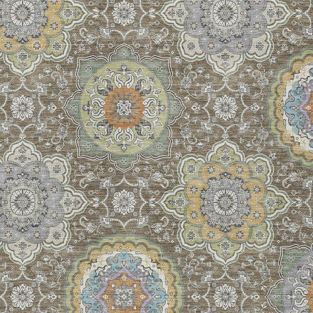 3' X 5' Taupe And Ivory Floral Medallion Washable Indoor Outdoor Area Rug HomeRoots
