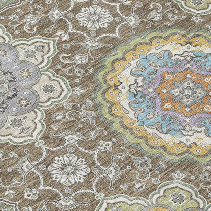 3' X 5' Taupe And Ivory Floral Medallion Washable Indoor Outdoor Area Rug HomeRoots