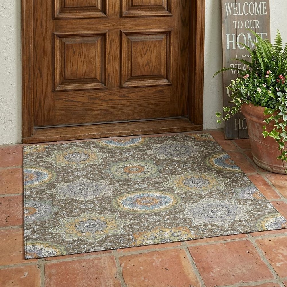 3' X 5' Taupe And Ivory Floral Medallion Washable Indoor Outdoor Area Rug HomeRoots