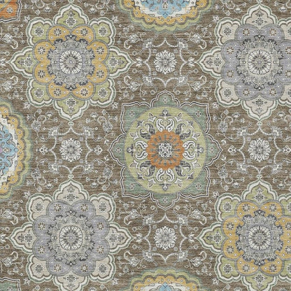 5' X 8' Taupe And Ivory Floral Medallion Washable Indoor Outdoor Area Rug HomeRoots