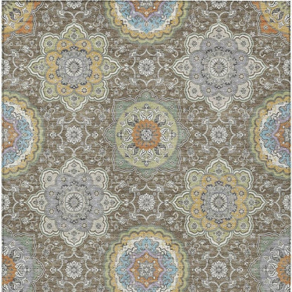 5' X 8' Taupe And Ivory Floral Medallion Washable Indoor Outdoor Area Rug HomeRoots